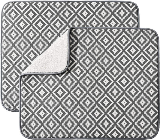 Subekyu Dish Drying Mat - Ultra Absorbent Microfiber Drainer Mats | 2 Pack, 19.2" x 15.8" (Rhombus)