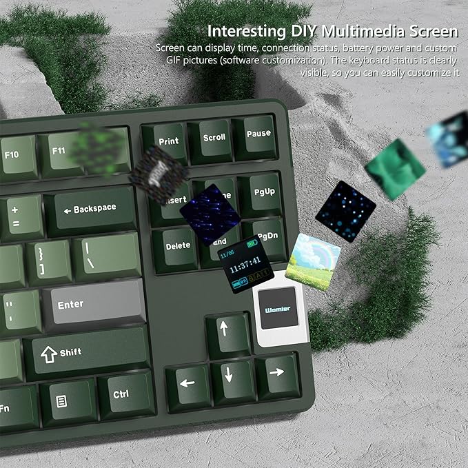 Rainy75 QK87 75% Keyboard with Multimedia Screen, QMK/VIA Wireless Gaming Keyboard, Creamy Mechanical Key Board,3-Mode RGB Custom Gasket Hot Swappable for Windows&Mac, POM Linear Switch-Gray Green