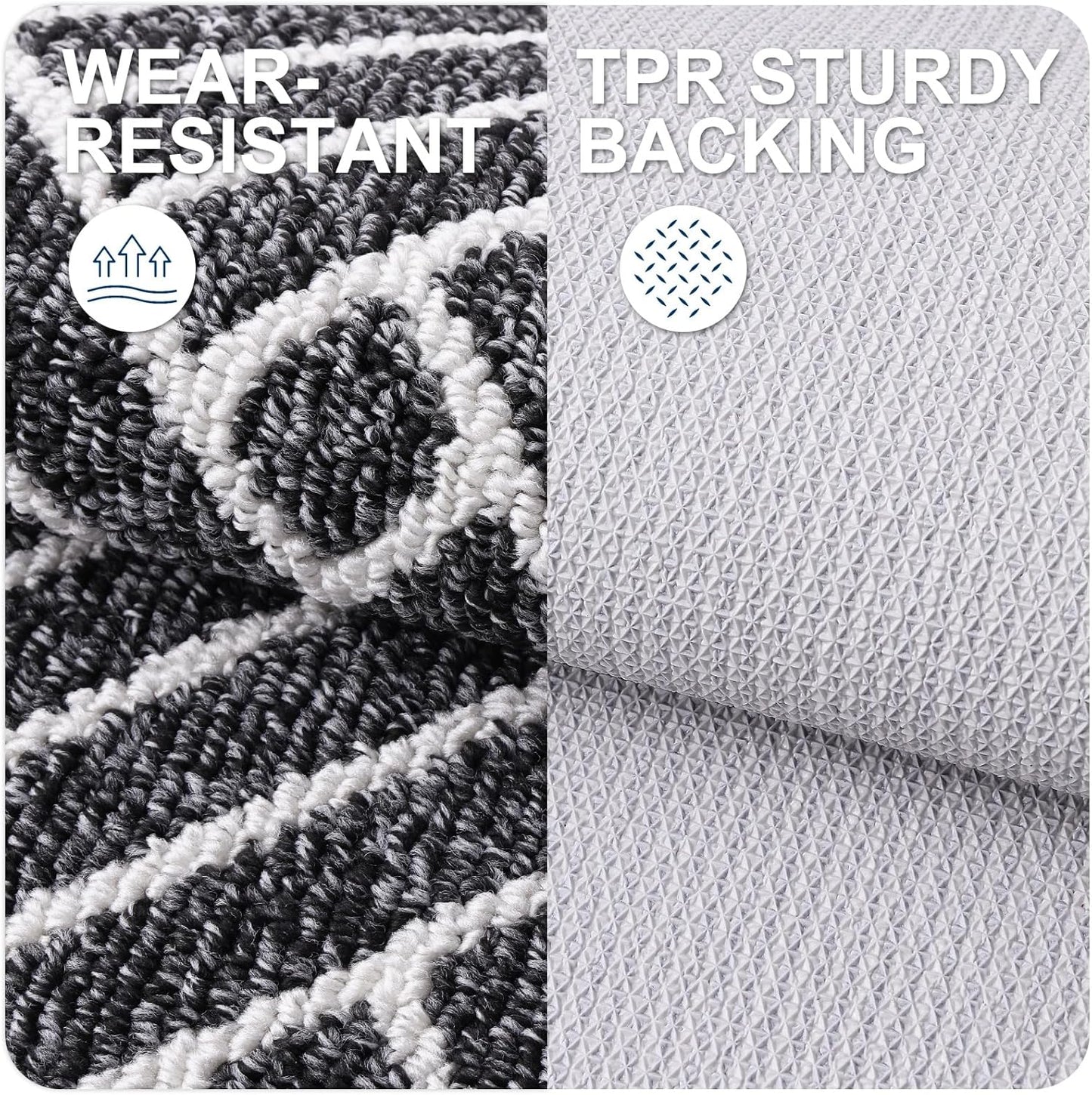 OLANLY Door Mat Set - Geometric Indoor & Outdoor Mats | 29.5"x17" & 32"x20" - Stylish Black Design