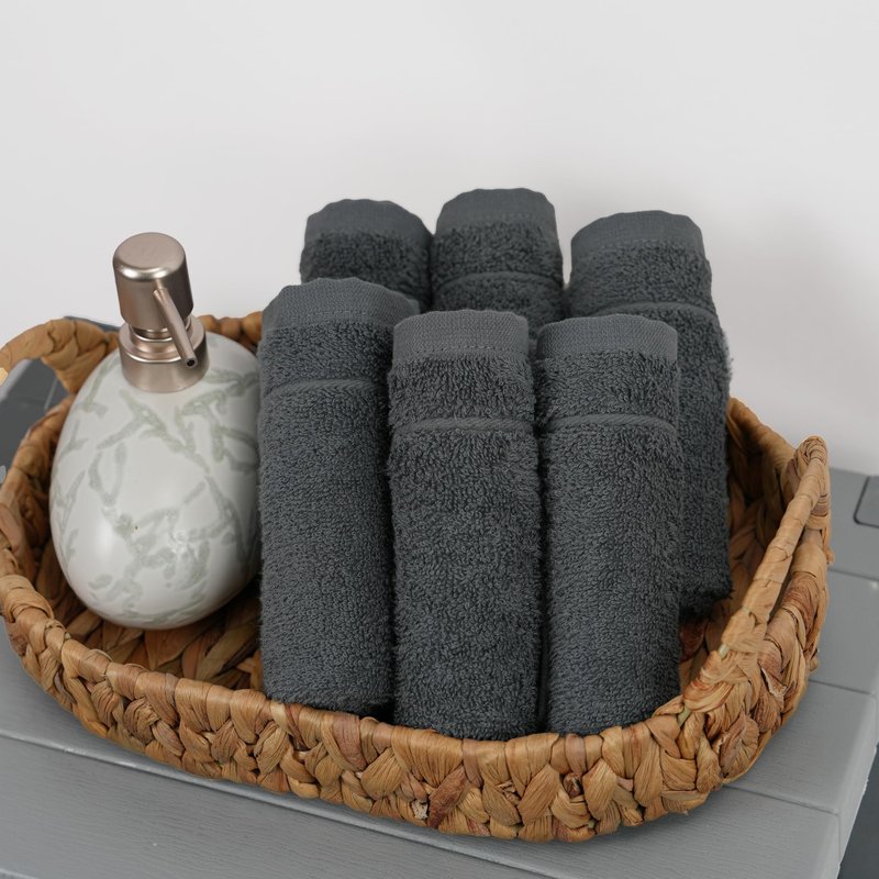 Tens Towels Pack of 24 Washcloths, 12 x 12 Inches, Lighter Weight, Quick to Dry, Super Soft & Absorbent, Gentle Face Towels, Hotel Quality, Perfect for Bathroom, Gym, Spa (Dark Grey, 24 Pack)