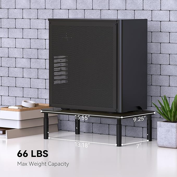 WELL WENG 2 Pack Bamboo Monitor Stand Riser, 4 Adjustable Height, Laptop Stand with Airflow Vents, Desk Organizer for Computer, PC, Printer (Wenge)