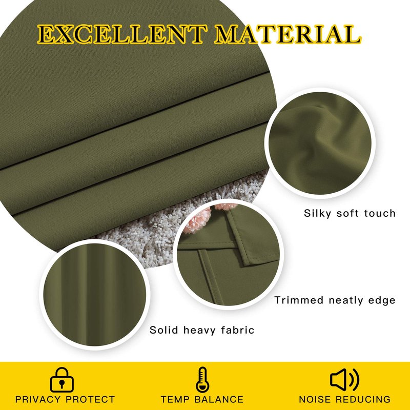 NICETOWN Bedroom Room Darkening Curtains and Drapes - Window Treatment Thermal Insulated Solid Grommet Room Darkening Draperies for Bedroom (Olive, Set of 2, 46 by 54 Inch)