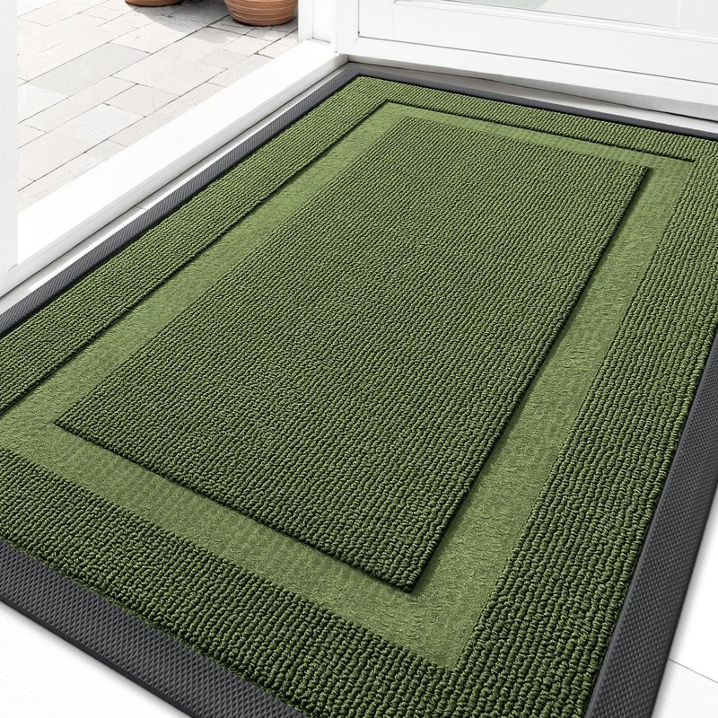 OLANLY Front Door Mat Indoor Outdoor Entrance, Waterproof All-Season, All-Weather Doormat, Sturdy Natural Rubber, Low Profile, Easy Clean Patio Porch Entryway Mat, 35x23, Classic Green