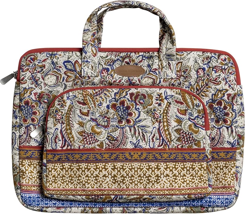 Maison d'Hermine Laptop Bag with Pocket Upto 15.5 inch Stain and Water Repellent Cotton Canvas Spring Summer (Jaipur)