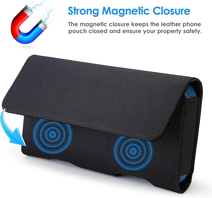 Mopaclle Nylon Phone Holster with Heavy Duty Metal Belt Clip and Card Holder, Compatible with iPhone 17/16/15/14/13/12 Pro and Samsung Galaxy S26/S25/S24/S23/S22/S21/S20 - Black
