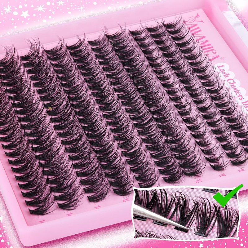 Wispy Lash Clusters - Natural Eyelash Extensions 10-14mm | Fluffy CC Curly 40D Individual Lashes, 200pcs DIY Set