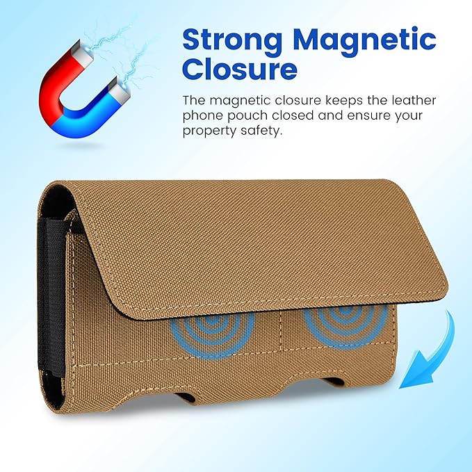 Mopaclle Nylon Phone Holster with Heavy Duty Metal Belt Clip and Card Holder, Compatible with iPhone 17/16/15/14/13/12 Pro and Samsung Galaxy S26/S25/S24/S23/S22/S21/S20 - Khaki
