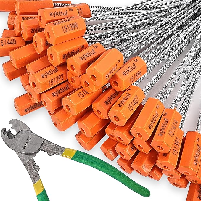 ayktiuf 60 Pieces Security Cable Seals, Metal Number Security Tags for Truck, Trailers, Cargo, Containers, Vans, Oil Tank, Milk Vehicle (Orange, 60 Pack)