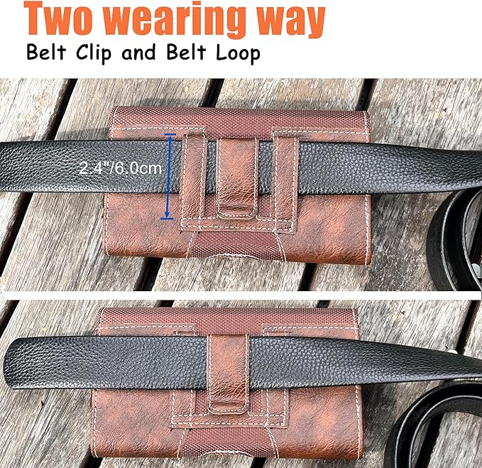 Maezar Leather Phone Holster for Men with Belt Clip, Cell Phone Holder for Galaxy A06/F06/M06/F14/XCover7/Moto Defy 2/BLU G64/TCL 60R/HMD Key,Belt Pouch Case Magnetic Closure (Brown-XXL)
