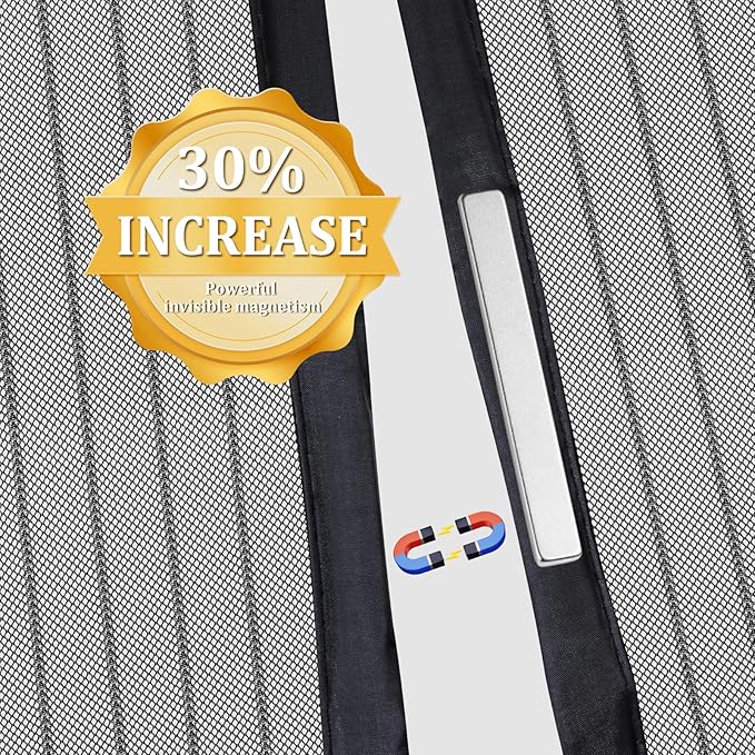 Magnetic Screen Door - Self Sealing, Heavy Duty, Hands Free Mesh Partition Keeps Bugs Out Let Breeze in- Pet and Kid Friendly - Keep Open Feature (Black, Fit Door Size 32 x 78 Inch)