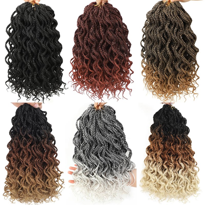 150 Strands Goddess Box Braids Crochet Hair Curly Braided Crochet Box Braiding Hair 14 Inch 3X Pre Looped Box Braid Crochet Braids Extensions 5 Packs Wavy Crochet Hair for Black Women