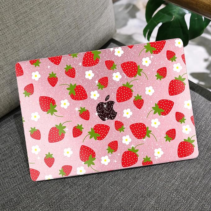 MEEgoodo Case for M5/M4/M3/M2 MacBook Air 13.6 inch 2026 2025 2024 2022, Fit Model A3449/A3240/A3113/A2681, Case Compatible with MacBook Air 13 inch, Strawberries & Flowers