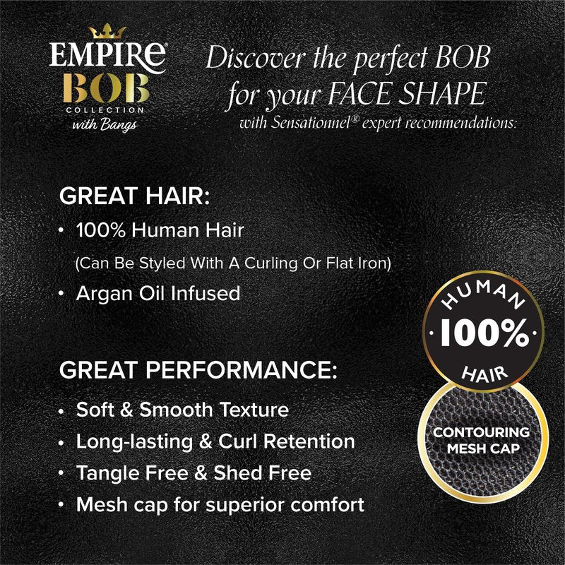 Sensationnel Empire Bob Humanhair Wig - Straight Cut Face Framing Mesh Cap for Comfort With Bangs (10 inch, BLEACHEDBLONDE)