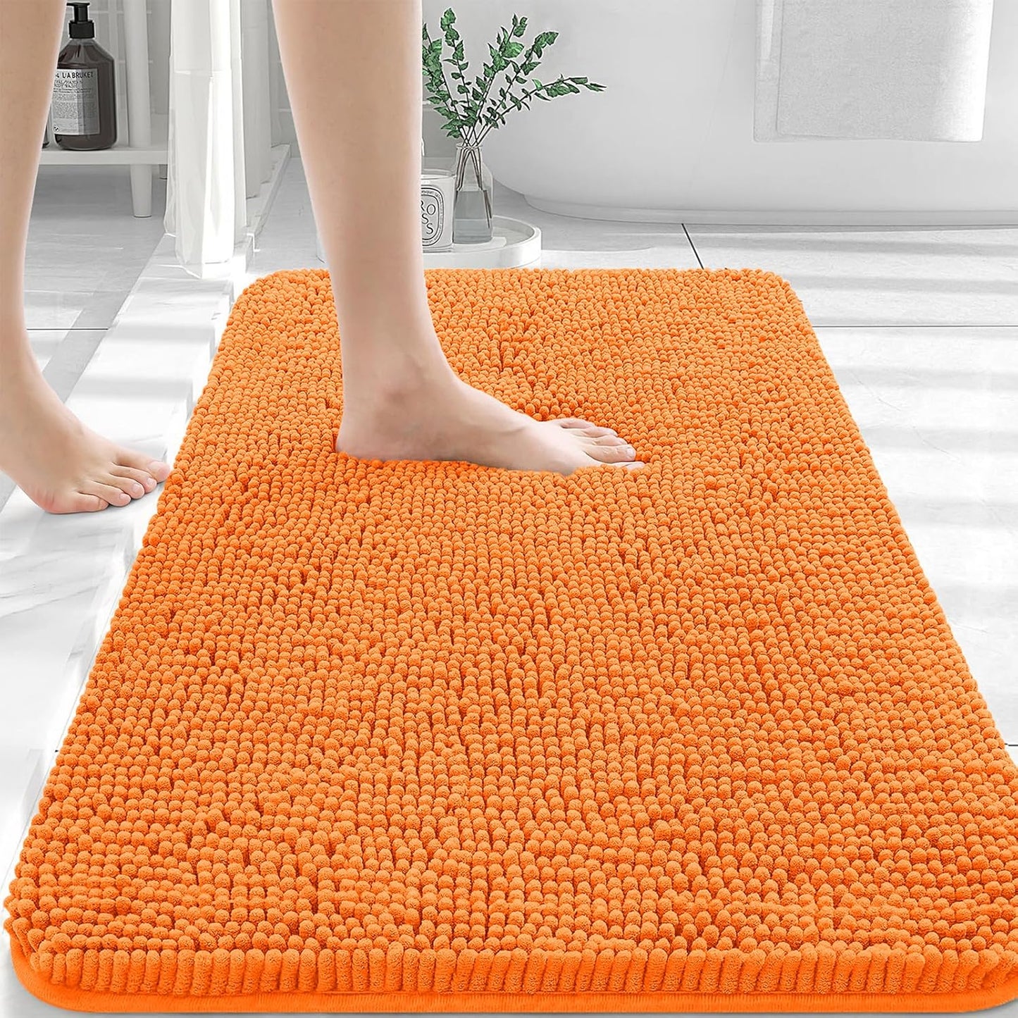 OLANLY Large Bath Rugs - Extra Soft Chenille, Quick Dry & Machine Washable | 45x27 Inches, Orange