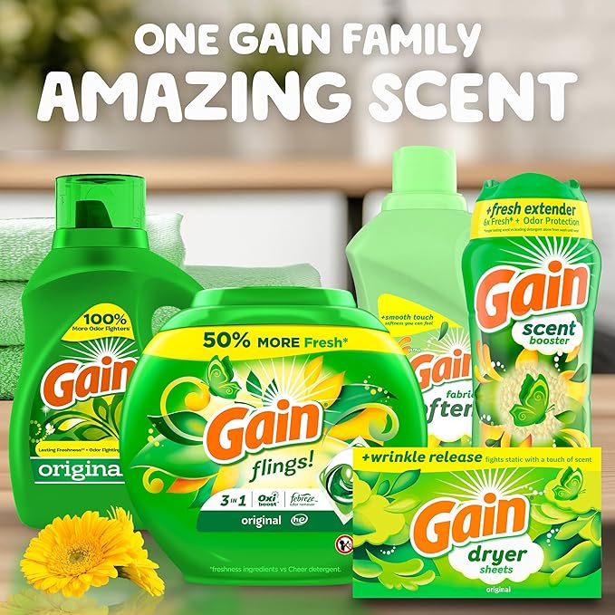 Gain Flings Laundry Detergent Pacs, 60 Count, Original Scent, with Odor Defense, concentrated laundry soap pacs