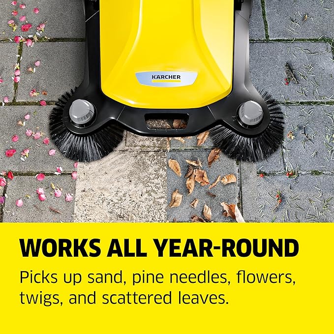 KÃ¤rcher Walk-Behind Outdoor Push Sweeper S 6 Twin for Workshops, Warehouses or Garages - 6X Faster Than a Push Broom, 10 Gallon Capacity, 33.9" Sweeping Width