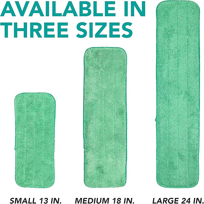 Arkwright Spray Mop Replacement Pads - (Pack of 12) Bulk Microfiber Flat Dry and Wet Refill Mop Pads Floor Cleaning, Compatible with Bona and Rubbermaid, Fits All Mop Heads, 13 in, Green