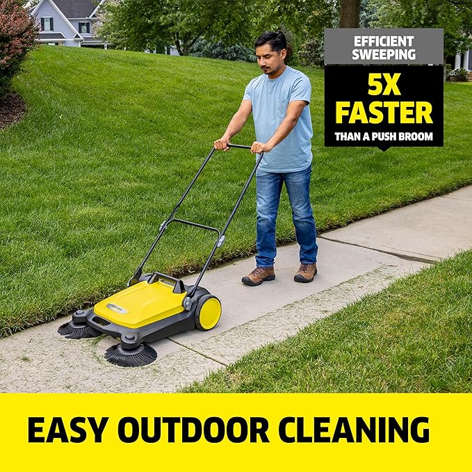 KÃ¤rcher Walk Behind Outdoor Push Sweeper S 4 Twin for Workshops, Warehouses or Garages - 5X Faster Than a Push Broom, 5.25 Gallon Capacity, 26.8" Sweeping Width