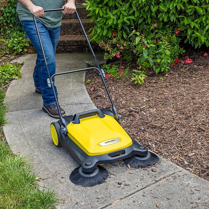 KÃ¤rcher Walk Behind Outdoor Push Sweeper S 4 Twin for Workshops, Warehouses or Garages - 5X Faster Than a Push Broom, 5.25 Gallon Capacity, 26.8" Sweeping Width