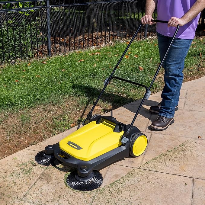 KÃ¤rcher Walk Behind Outdoor Push Sweeper S 4 Twin for Workshops, Warehouses or Garages - 5X Faster Than a Push Broom, 5.25 Gallon Capacity, 26.8" Sweeping Width