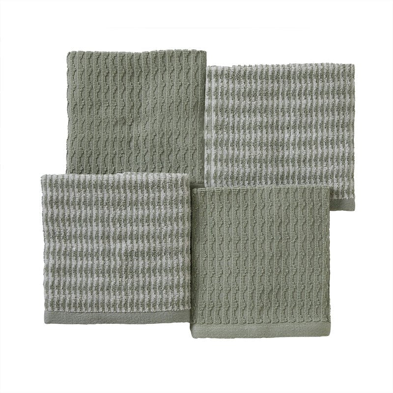 SKL Home Longborough 100% Turkish Cotton Premium 4-Piece Washcloth Set, 520 GSM, Soft & Absorbent Jacquard, Sage